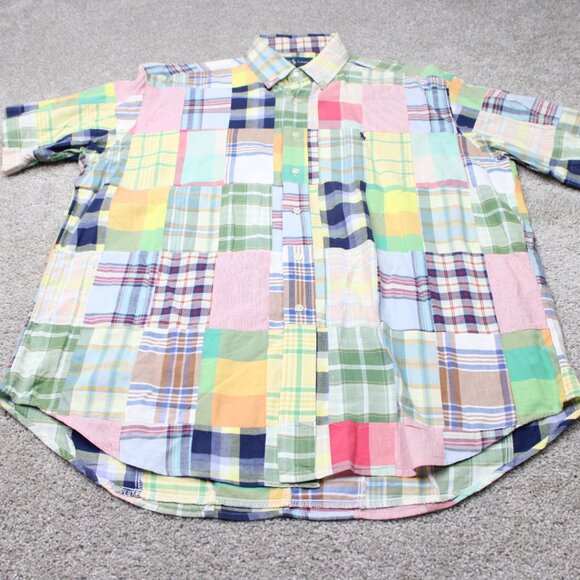 Ralph Lauren Shirt Mens Large Blake Patchwork Madras Short Sleeve Cotton Button - Picture 3 of 13